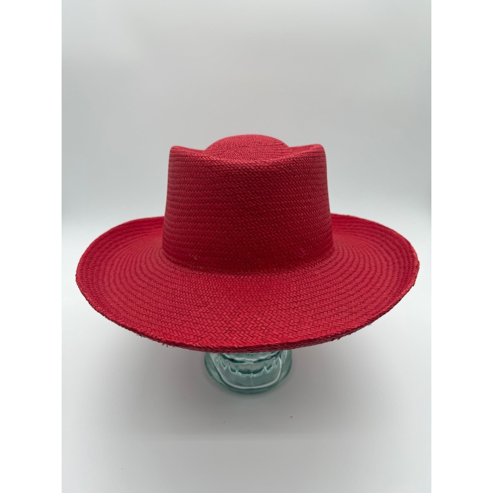 Fiesta Phoenix Arizona Red Straw Sun Hat Wide Brim Boater Made USA Large Vntage